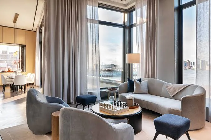 Lounge with Hudson River views at Maison Hudson in New York